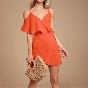 🔆NWOT Lulu’s Orange Asymmetrical Mini Wrap Dress